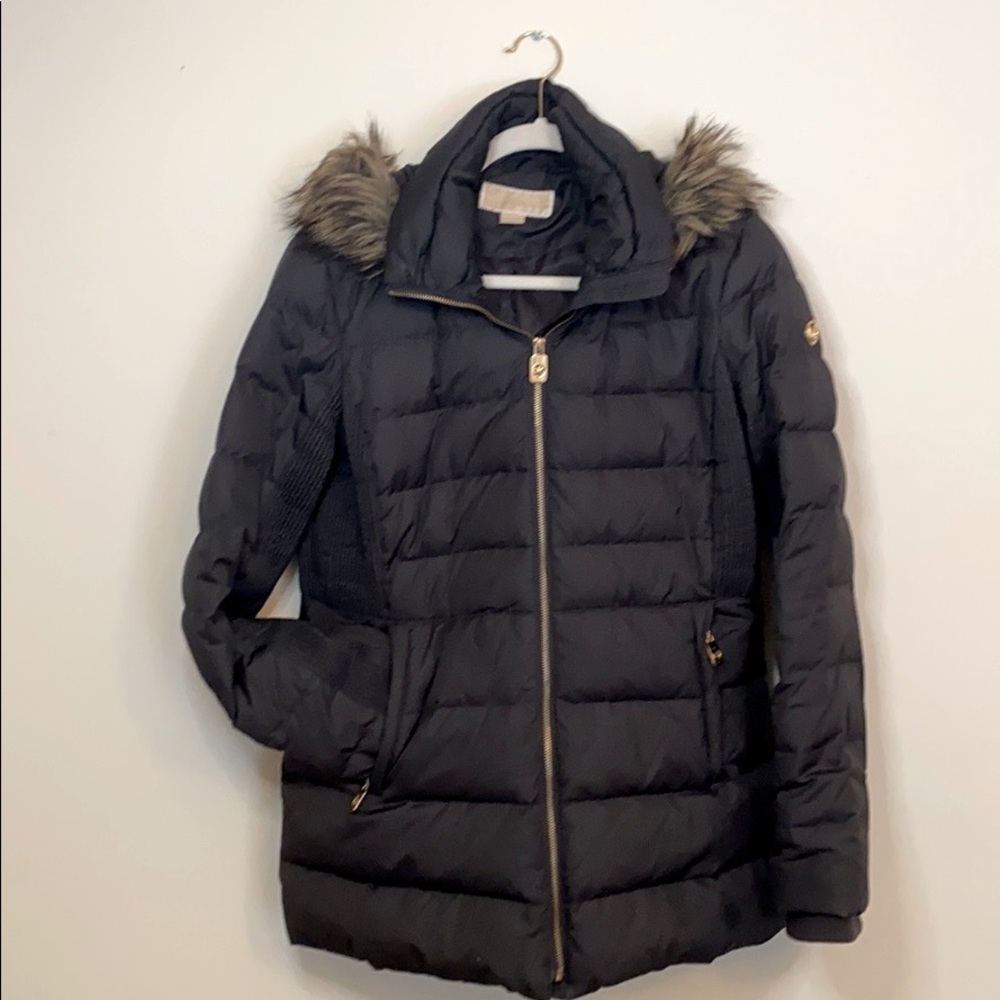 Micheal kors faux fur trim hooded down coat